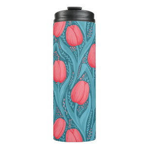 Tulips in blue and red thermal tumbler