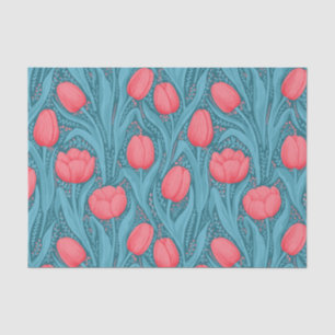Tulips in blue and red tissue paper