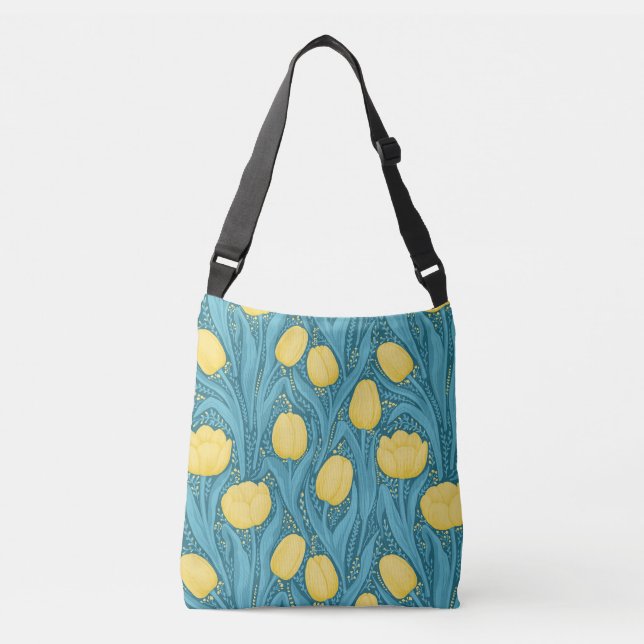 Tulips in blue and yellow crossbody bag (Front)