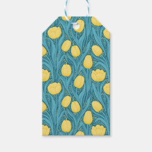 Tulips in blue and yellow gift tags