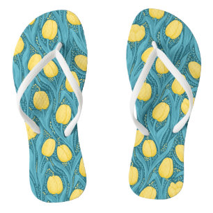 Tulips in blue and yellow jandals