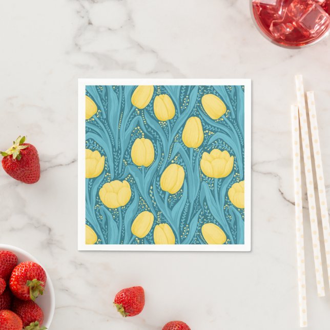 Tulips in blue and yellow napkin (Insitu)