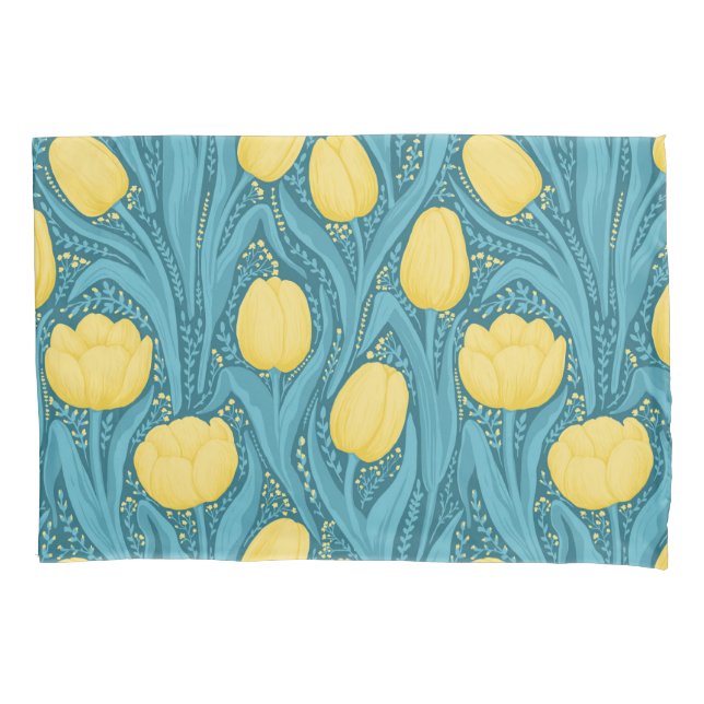 Tulips in blue and yellow pillowcase (Front-Left)