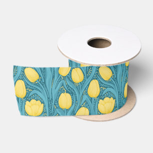 Tulips in blue and yellow satin ribbon
