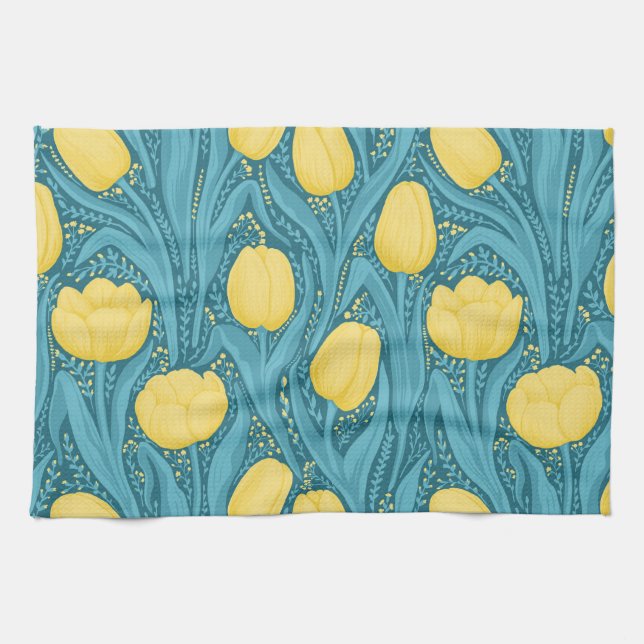 Tulips in blue and yellow tea towel (Horizontal)