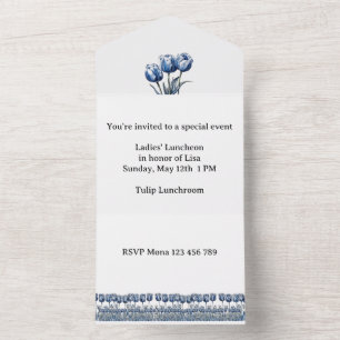 Tulips in Delft Blue customisable All In One Invitation