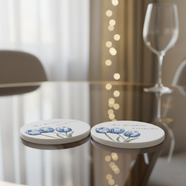 Tulips in Delft Blue customisable Coaster (Creator Uploaded)