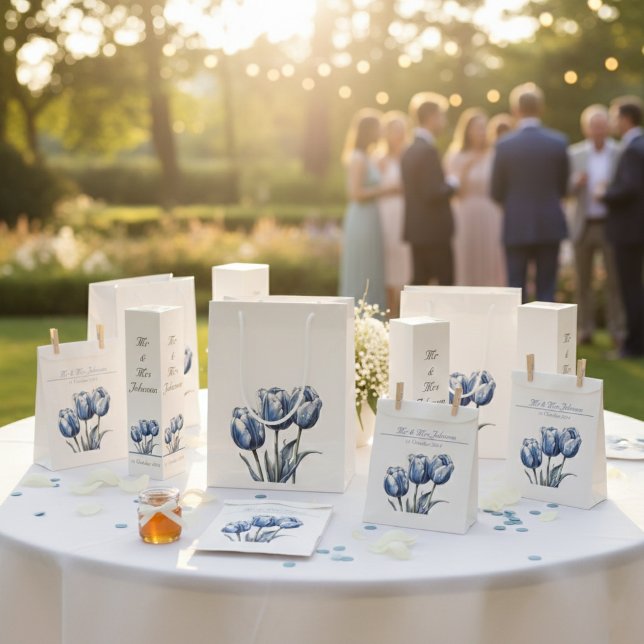 Tulips in Delft Blue customisable Favour Bags (Creator Uploaded)