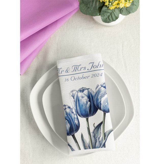 Tulips in Delft Blue customisable Napkin (Creator Uploaded)