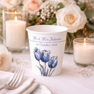 Tulips in Delft Blue customisable Paper Cups
