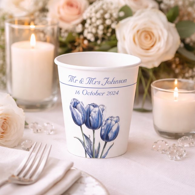 Tulips in Delft Blue customisable Paper Cups (Creator Uploaded)