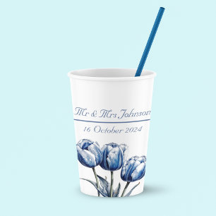 Tulips in Delft Blue customisable Paper Cups