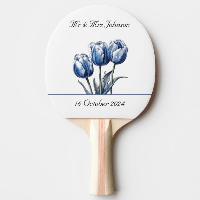 Tulips in Delft Blue customisable Ping Pong Paddle (Front)