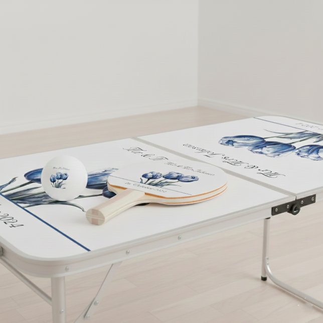 Tulips in Delft Blue customisable Ping Pong Paddle (Creator Uploaded)