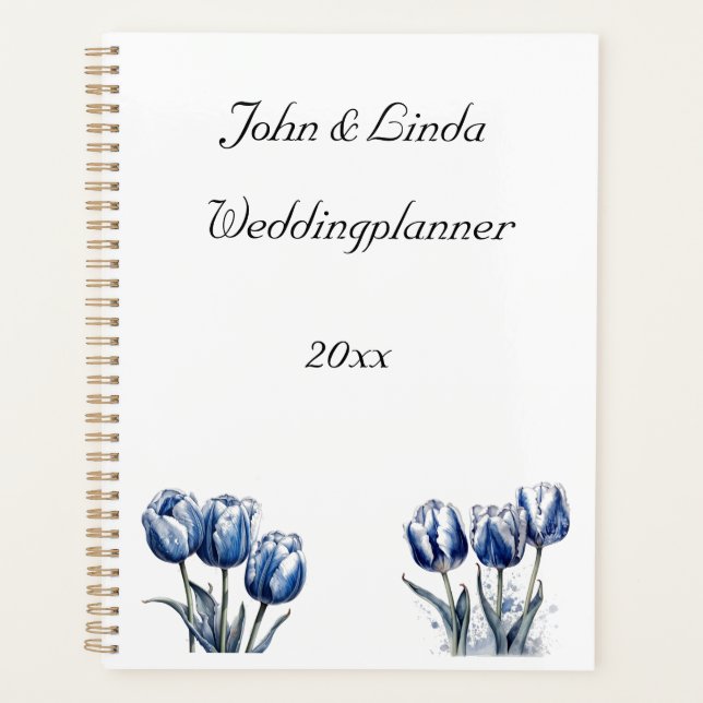 Tulips in Delft Blue, customisable  Planner (Front)