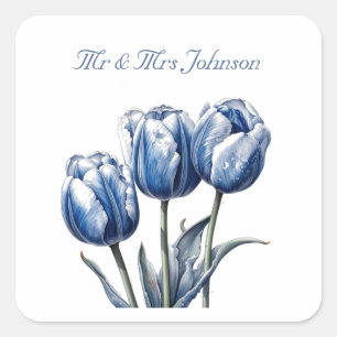 Tulips in Delft Blue, customisable  Square Sticker