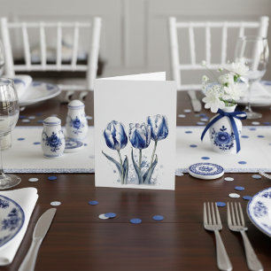 Tulips in Delft Blue customizable RSVP Card