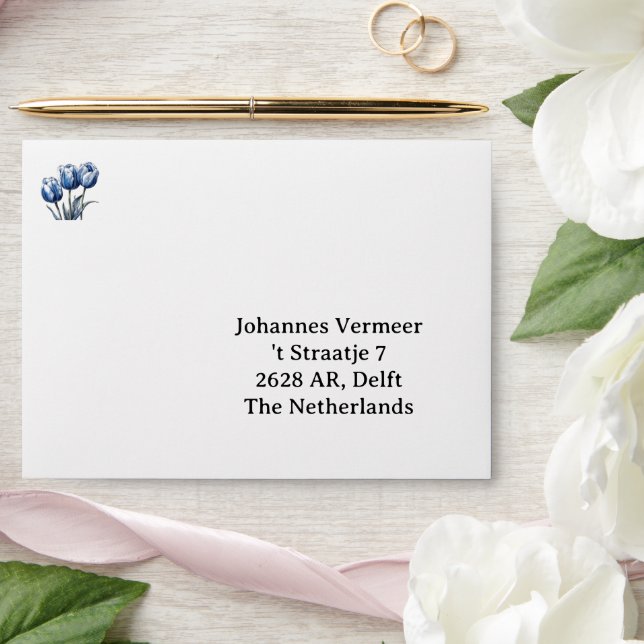 Tulips in Delft Blue  Envelope (Wedding)