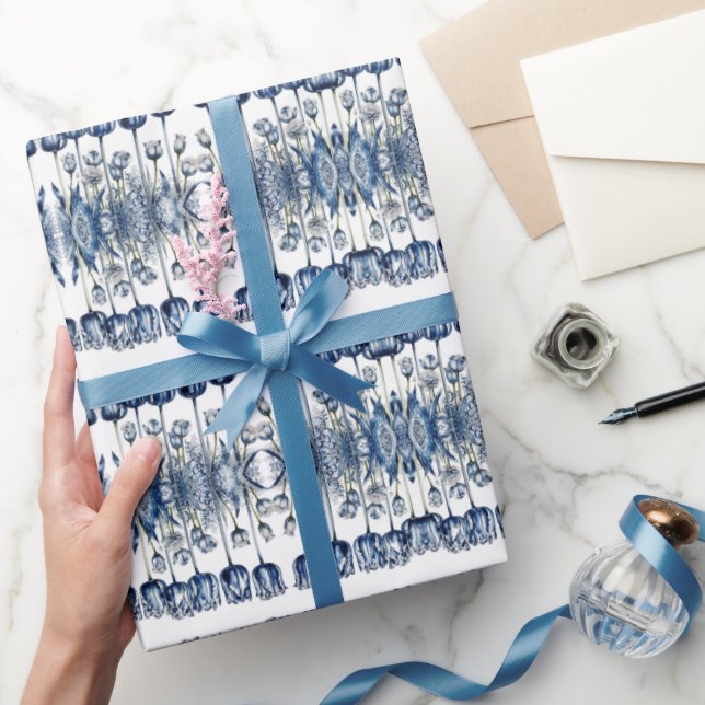 Tulips in Delft Blue  Wrapping Paper (Gifting)