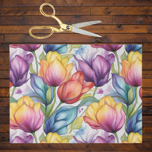 Tulips in Pink Purple Gold Vintage Alcohol Ink  Tissue Paper