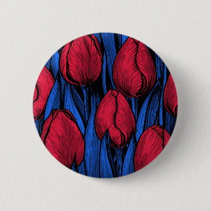 Tulips in red and blue 6 cm round badge