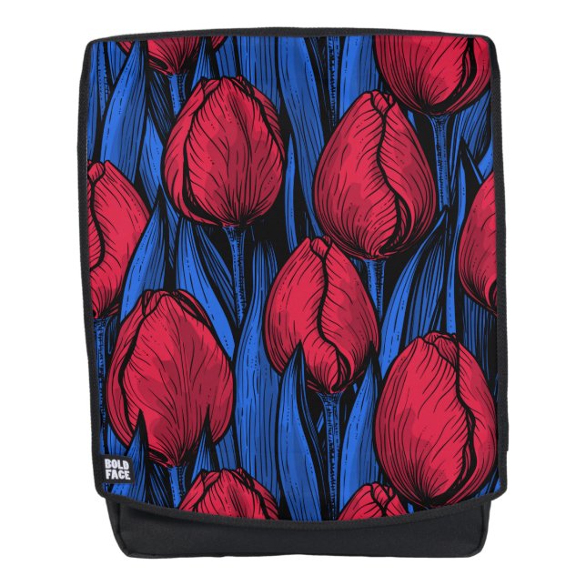 Tulips in red and blue backpack (Front)