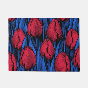 Tulips in red and blue doormat