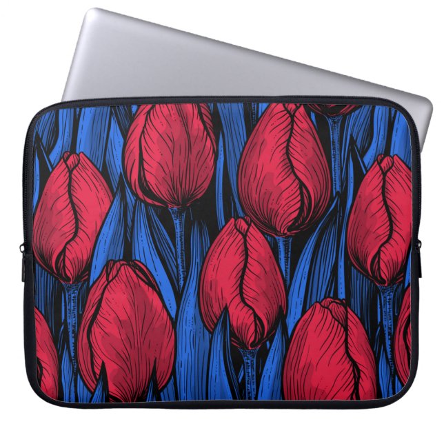 Tulips in red and blue laptop sleeve (Front)
