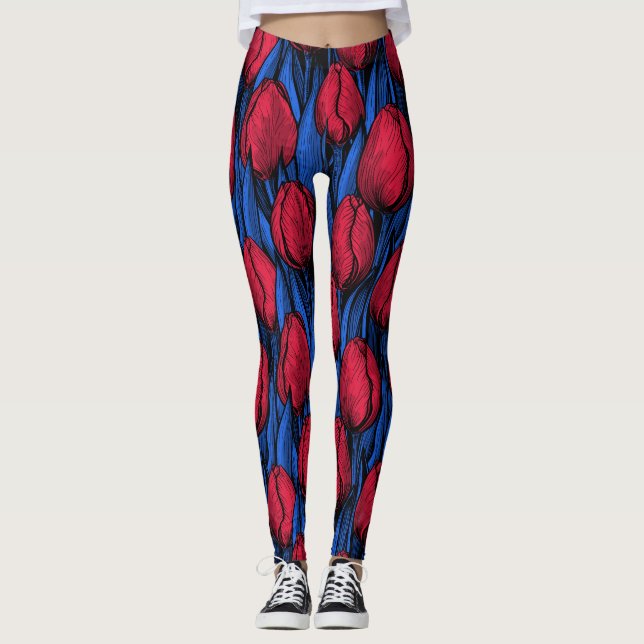 Tulips in red and blue leggings (Front)