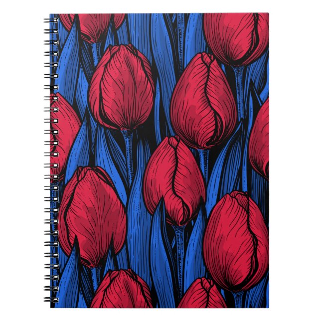 Tulips in red and blue notebook (Front)