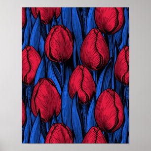 Tulips in red and blue poster