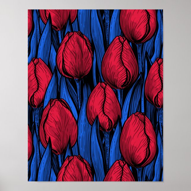Tulips in red and blue poster (Front)