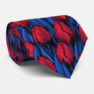 Tulips in red and blue tie