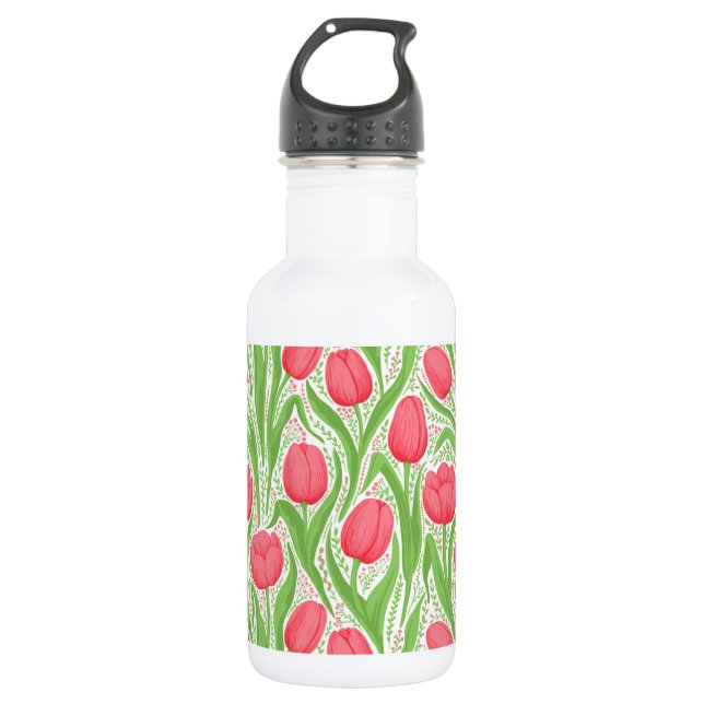 Tulips in red and green 532 ml water bottle (Front)