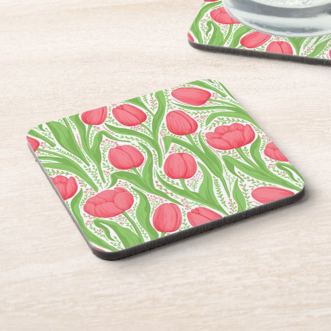 Tulips in red and green coaster (Left Side)