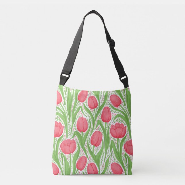 Tulips in red and green crossbody bag (Front)