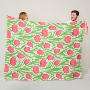 Tulips in red and green fleece blanket