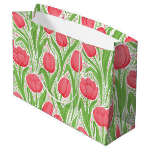 Tulips in red and green large gift bag