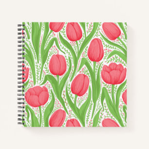 Tulips in red and green notebook