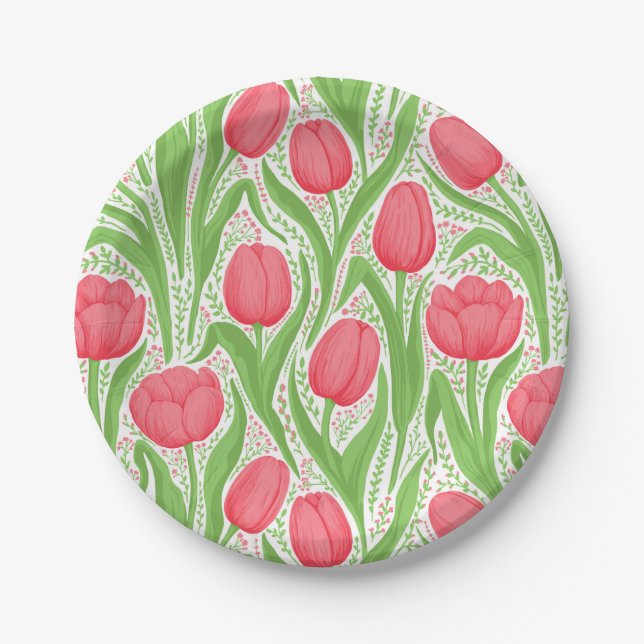 Tulips in red and green paper plate (Front)