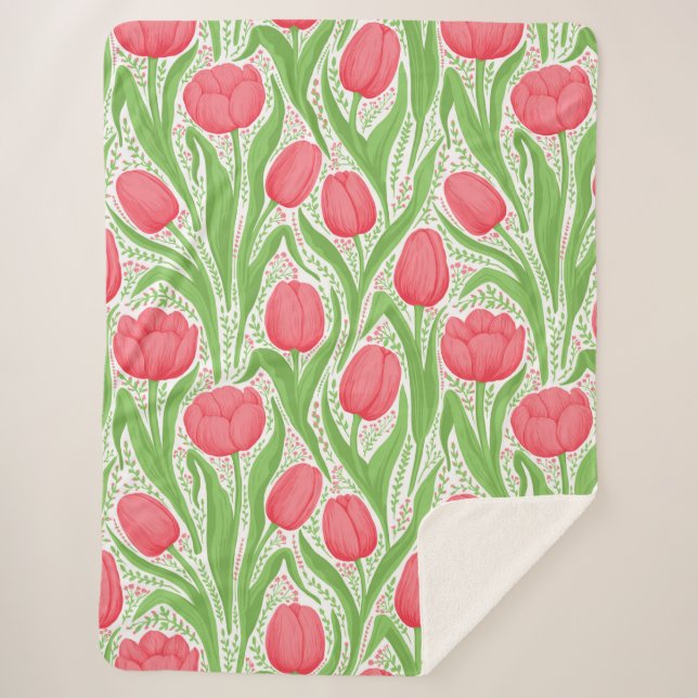 Tulips in red and green sherpa blanket (Front)