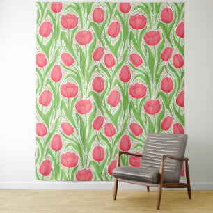 Tulips in red and green tapestry