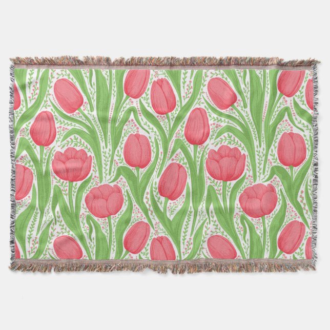 Tulips in red and green throw blanket (Front)