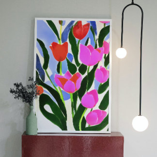 Tulips In Strong Colours Pink Floral Art Canvas Print