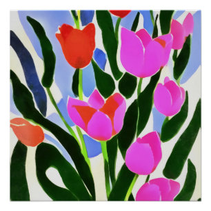 Tulips In Strong Colours Pink Floral Art Poster