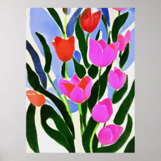 Tulips In Strong Colours Pink Floral Art Poster