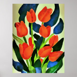 Tulips In Strong Colours Red Floral Art Poster