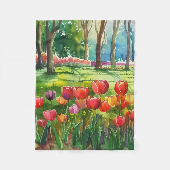 Tulips in The Park Fleece Blanket (Front)