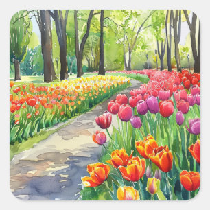 Tulips in The Park Square Sticker