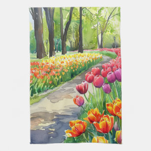 Tulips in The Park Tea Towel